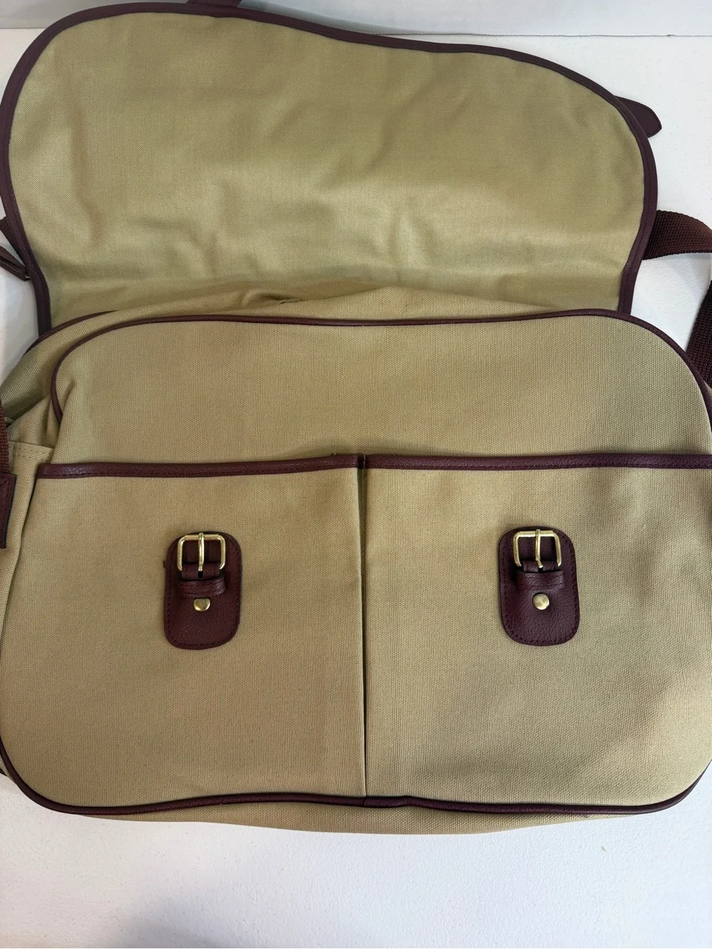 Vintage Ralph Lauren Beige & Brown Leather Messenger Bag Shoulder 1978